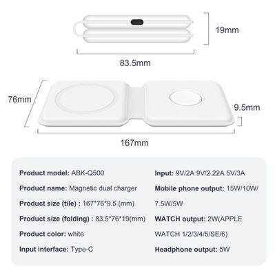 Süper İnce Katlanabilir 15W 2'si 1 Arada Kablosuz Magsafe Duo Şarj Cihazı